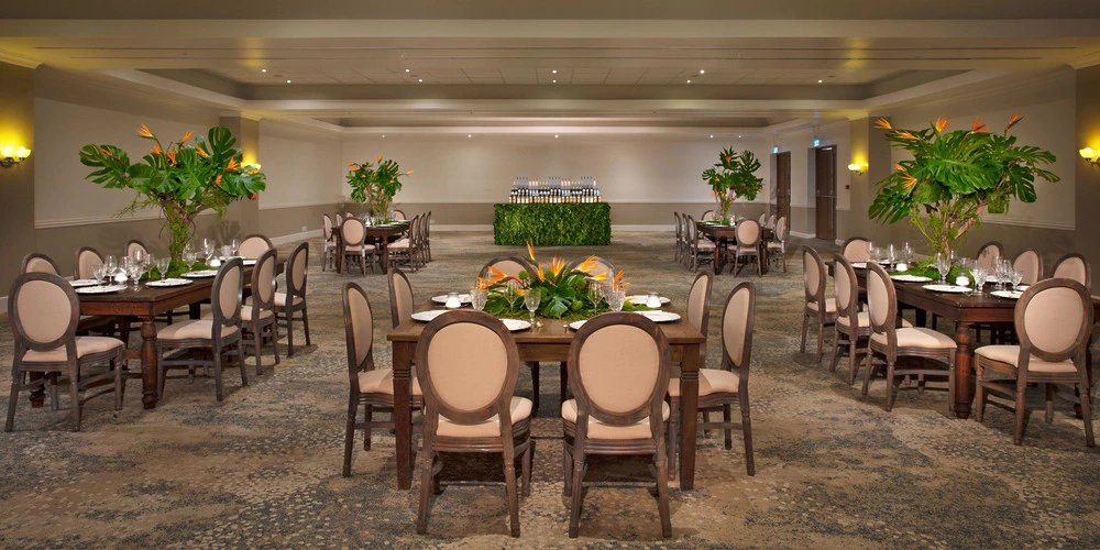 Elegant ballroom wedding reception setup at Dreams Curacao