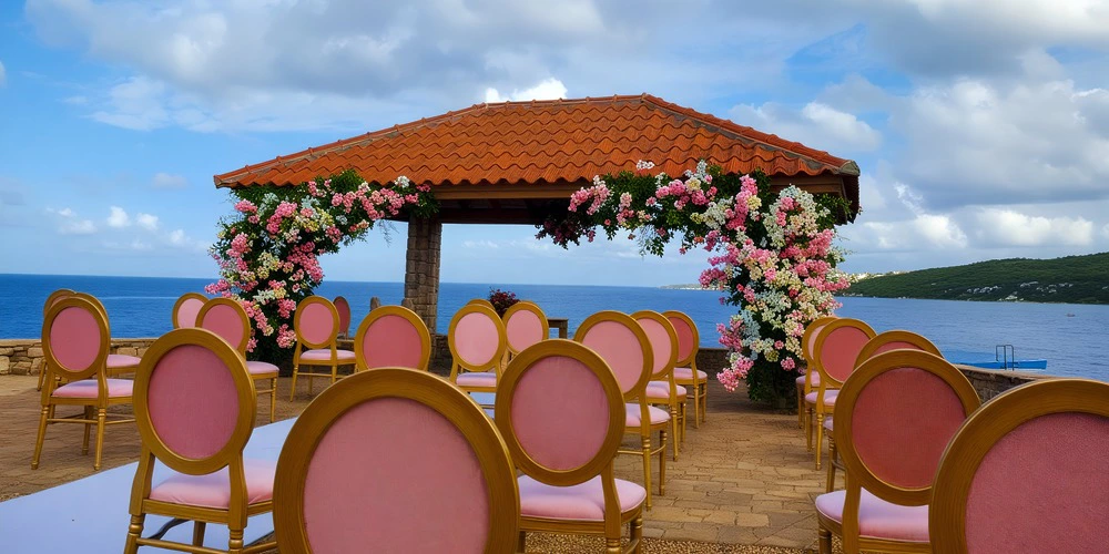 Gazebo wedding ceremony setup surrounded by tropical gardens at Dreams Curacao